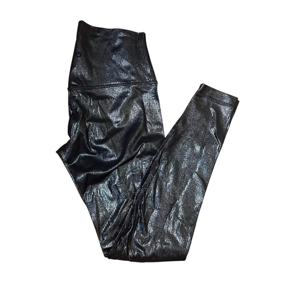LULULEMON Align Navy Shine RIbbed Cropped High Rise Leggings US 6